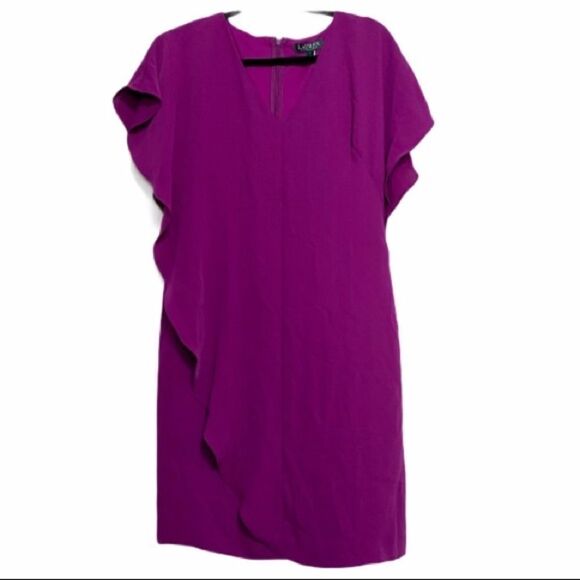 Lauren Ralph Lauren Fuchsia Dress diagonal ruffle‎ - Picture 11 of 11